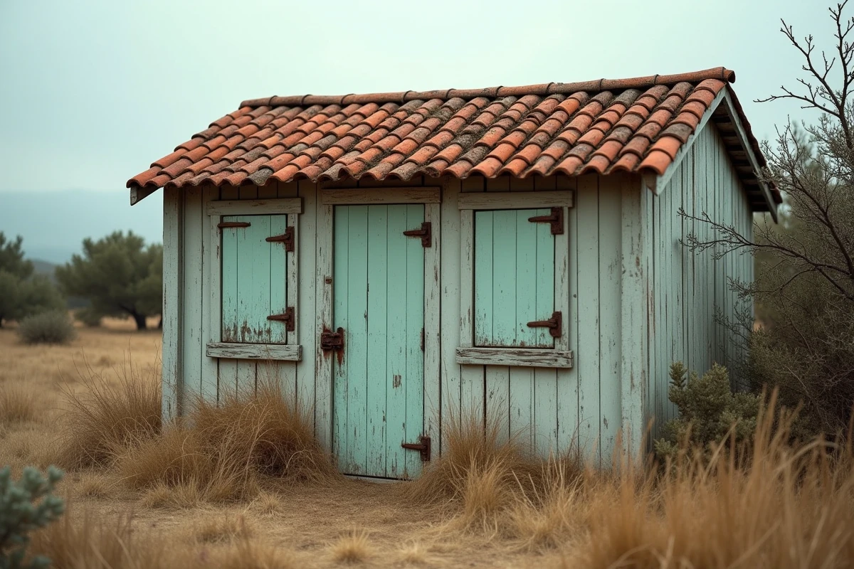 Cabanon en bois cadastré sur terrain non constructible entouré de garrigue dans le sud de la France