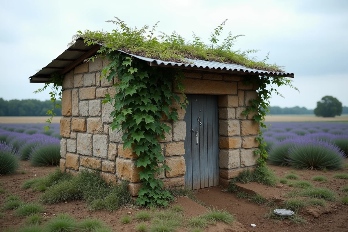 Cobertizo de piedra en terreno agrícola no constructible con hito catastral en Francia rural